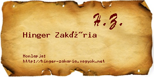 Hinger Zakária névjegykártya